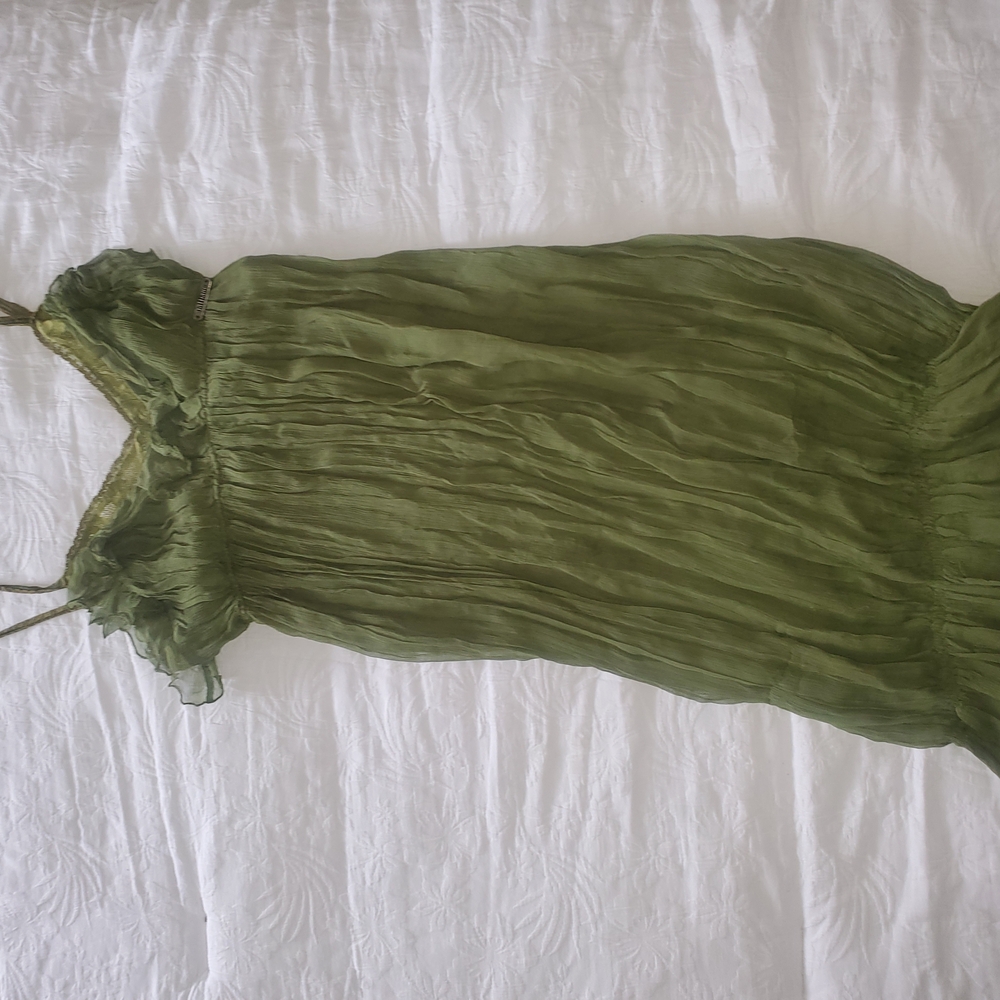 Galliano Olive Green Chiffon Top